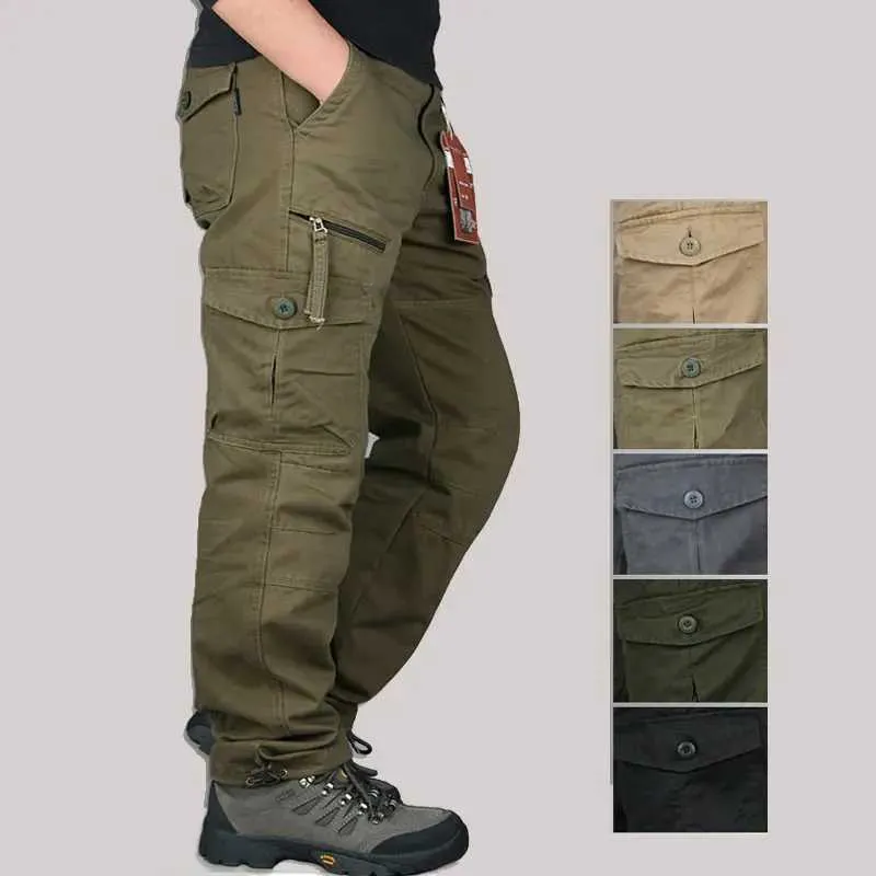 Men's Pants Mens Cotton Cargo Pants Spring and Autumn Leisure Multi Pocket Mens Long Pants Straight Relaxed Military Tactical Pants Mens J240328