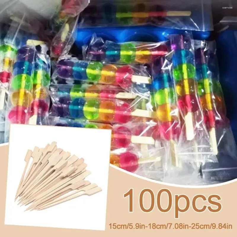 Forks 100cps 15/18/25cm Disposable Bamboo Skewer Fruit Dessert Wedding Party Toothpicks Supplies Sticks Buffet Birthday Bamb K4y6