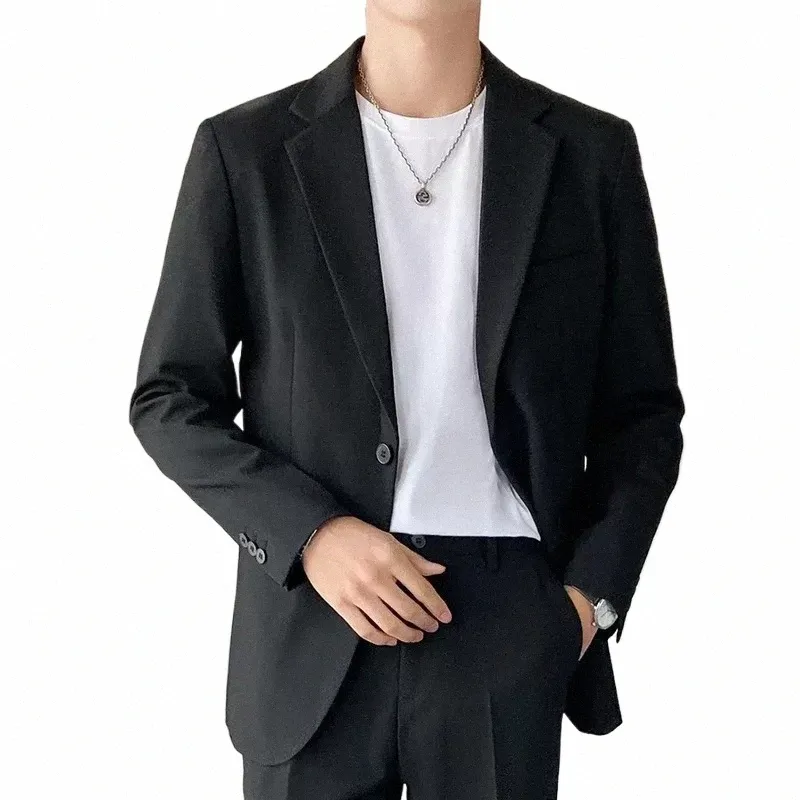 Alta qualidade luz de luxo masculino busin casual blazer solto estilo coreano fi terno jaqueta cor sólida topo festa data casamento i0g0 #