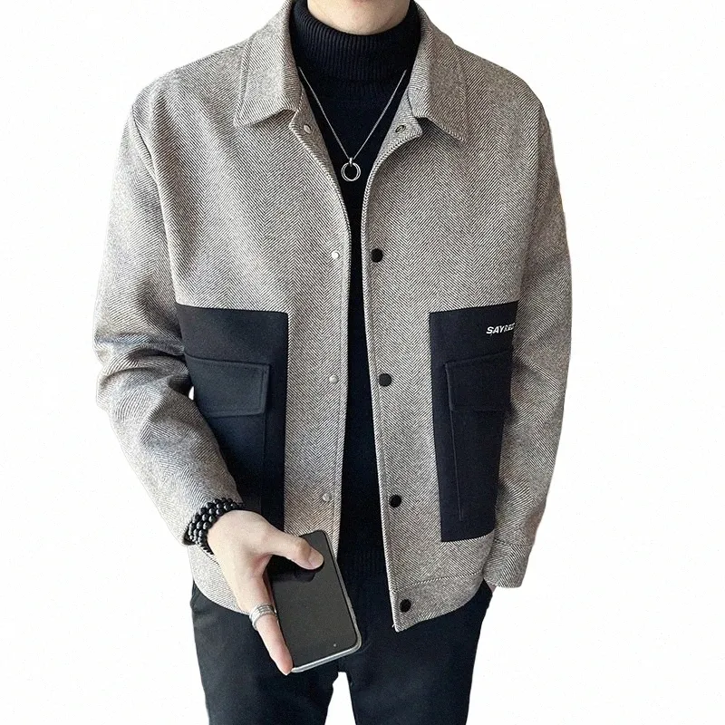 2022 новый мужской плащ с большим карманом, сплошной цвет, тонкий короткий шерстяной плащ, зимнее пальто для отдыха m, 3XL d65w #