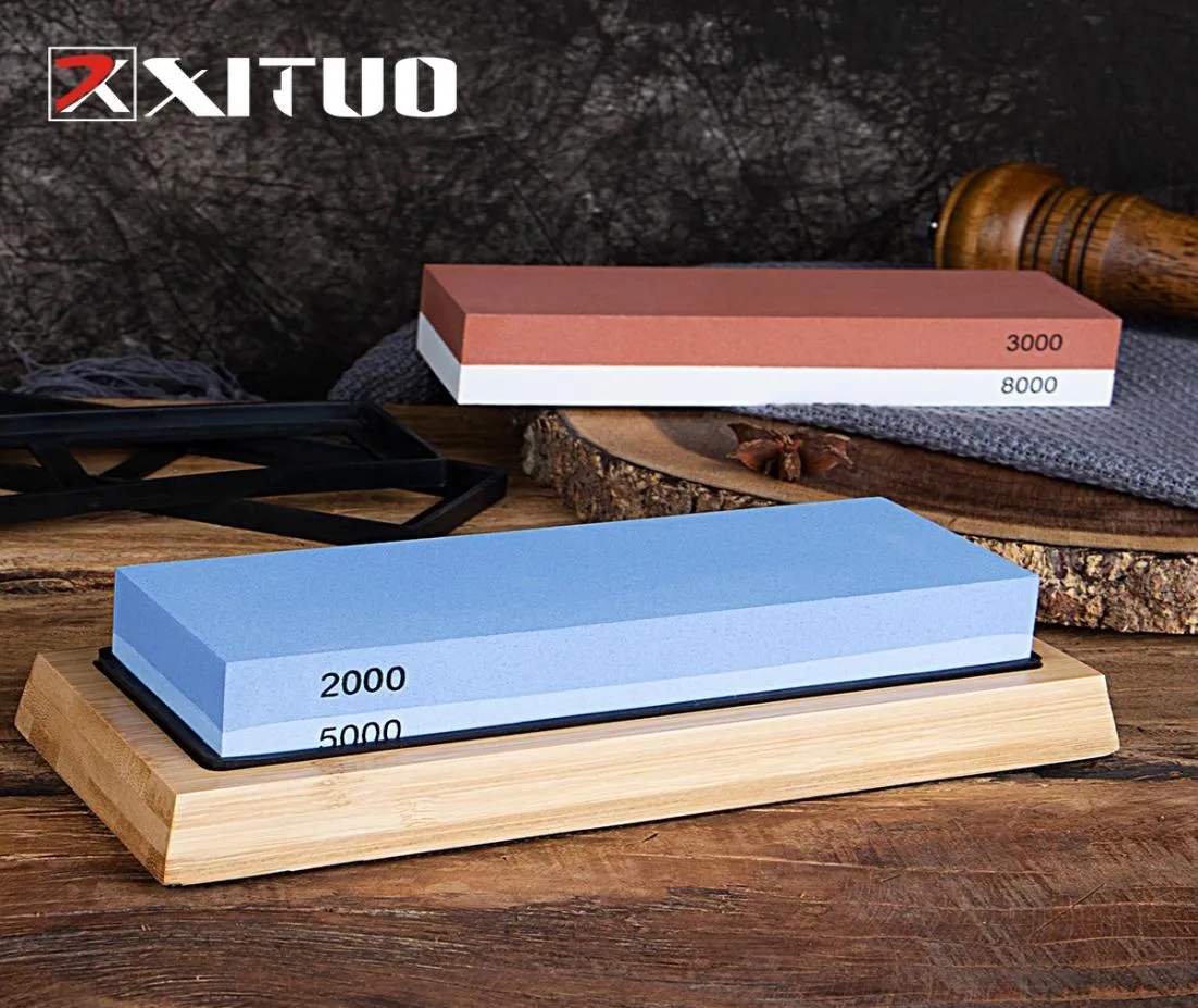 Xituo Knife Sharpener Stone 2 Side Whetstone Kitダマスカスのクイックシャープニングとノンスリップ竹ベースの高品質のナイフ7775169