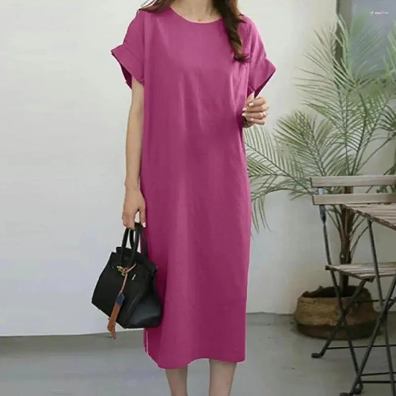 Abiti casual Abito da donna Elegante taglie forti Midi estivo da donna con orlo diviso lateralmente Tessuto traspirante per abbigliamento da viaggio Puro