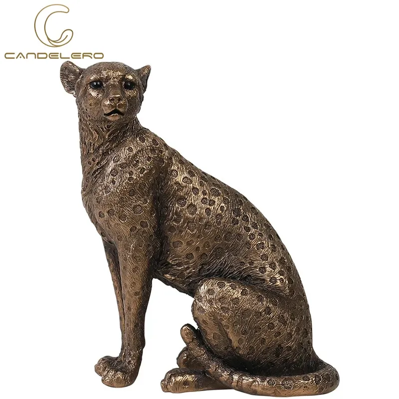 Skulpturer ornament för hemstaty figurskulptur hemmakontor bord skrivbord dekor leopard guld gyllene cheetah handgjorda dekorativa