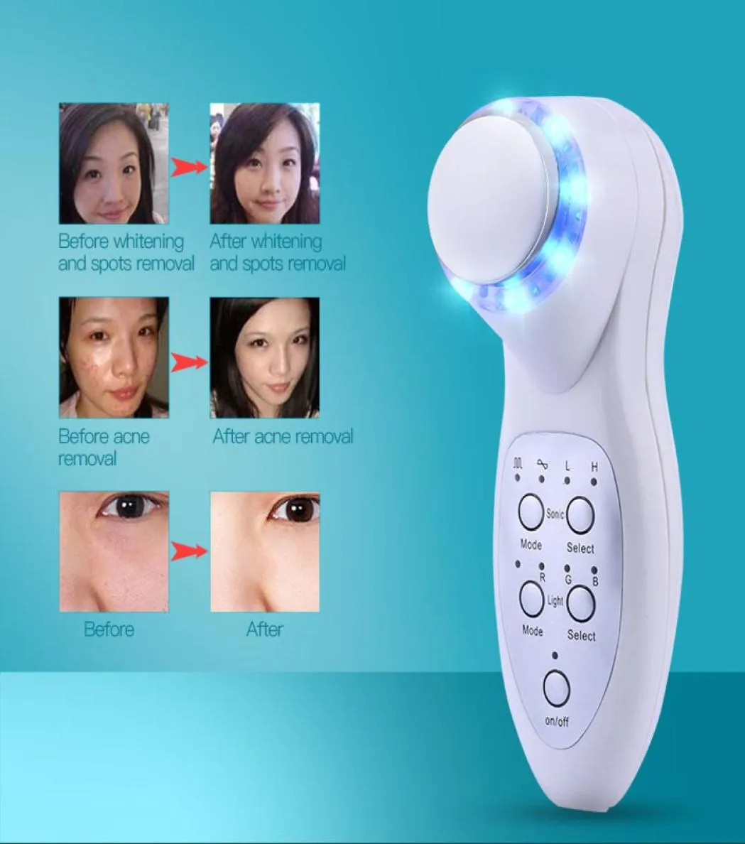 Ultraljud Ultraljud 7 färger LED PON ANTIAGING WRINKE SKIN CARE Terapi Ansiktsmassager Enhet Portable Home Use Instrument9023167