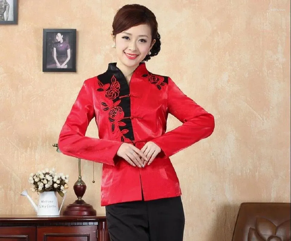 Ethnic Clothing Wholesale Women Chinese Style Coat Traditional Tang Suit High Quality Satin Jacket Embroidery Flower Casual Tops Jackets