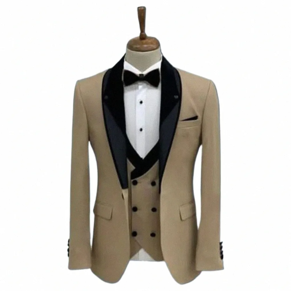 green/khaki Men's 3 Pieces Set Suits Groom Formal Wedding Tuxedos Blazer Classic Fit Groomsmens Wear Prom Dr Jacket+Vest+Pant D3Dr#