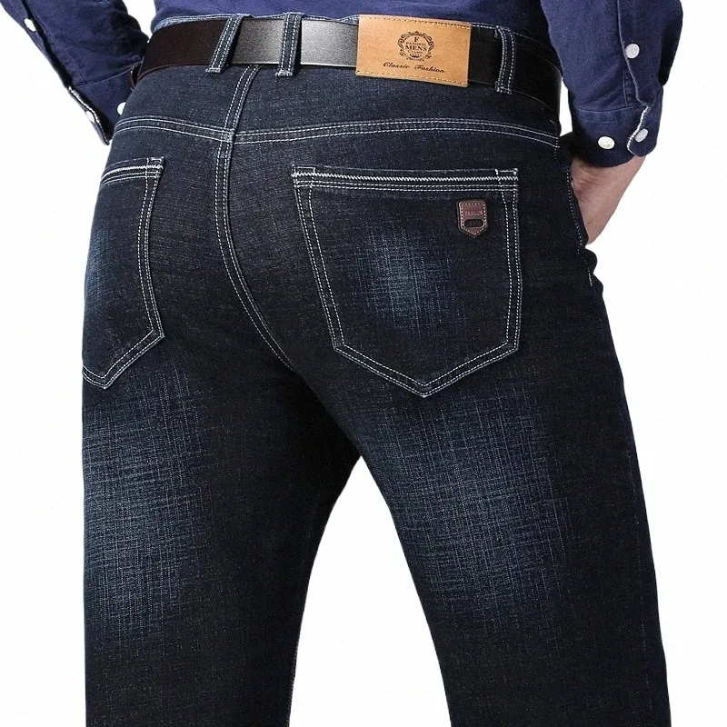 2023 Nya mäns stretch regelbundet passar jeans busin casual classic stil fi denim byxor manliga svartblå byxor q4x5#
