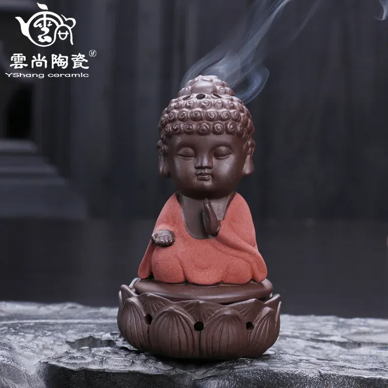 Sculptures Ceramic Buddha Statue Incense Burner Stove Sandalwood Home Decor Coil Budda Ornaments Buddhist Bunner Modern Sculptures