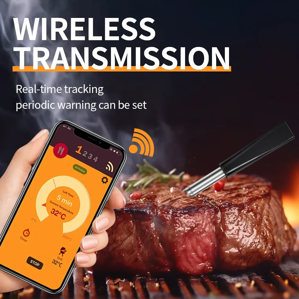 Gauges Smart Meat Thermometer Wireless Bluetooth APP Remote Monitoring Barbecue Thermometer for Oven Grill BBQ Rotisserie Kitchen Tool