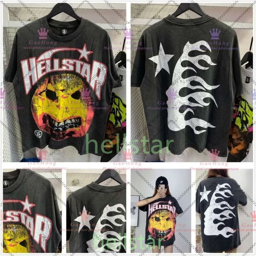 Hellstar T-shirt Designer T-shirts T-shirt graphique Vêtements Vêtements Hipster Tissu lavé Street Graffiti Lettrage Feuille d'impression Vintage Noir Coupe ample 335 420