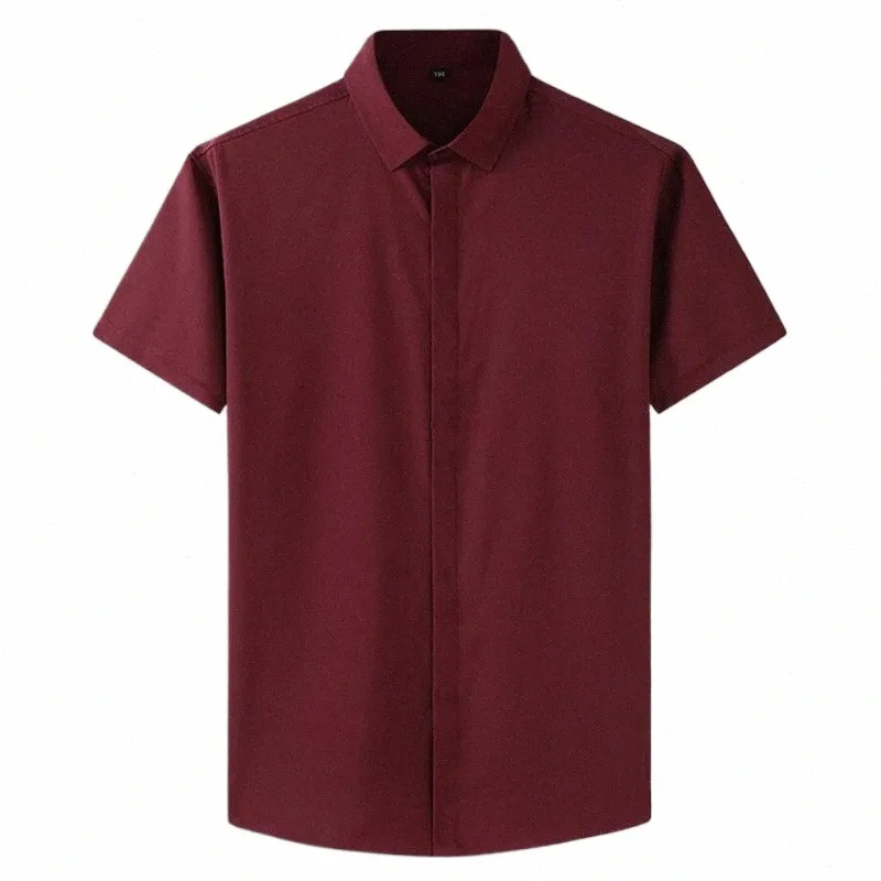 9xl 10xl 12xl夏のオフィスシャツプラスフォーマルメンシャツ半袖Busin Big 5xl 8xl Blue Red Wine Black Shirt 54 L3FT＃