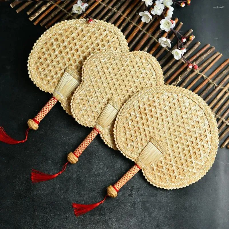 Decorative Figurines Round Wheat Straw Old Chinese Style Pushan Hand-Woven Environmentally Friendly Home Decoration Woven Fan Hand Fans