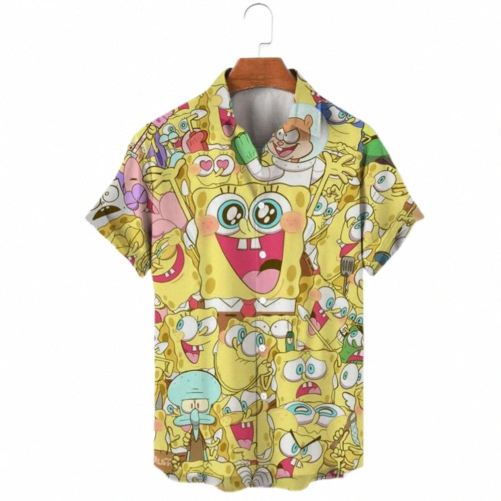 2023 Summer New Harajuku Casual Shirt Cute Spgebob Anime Street