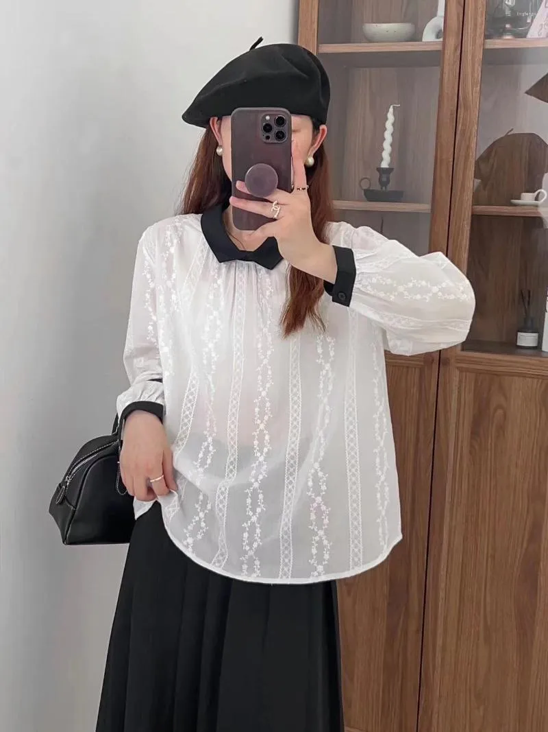 Blusas De Mujer 2024 Blusa Femenina Primavera Otono Moda Coreana Camisas Bordadas Beige De Manga Larga Y Ropa Juvenil Para Mujer De 19 06 DHgate