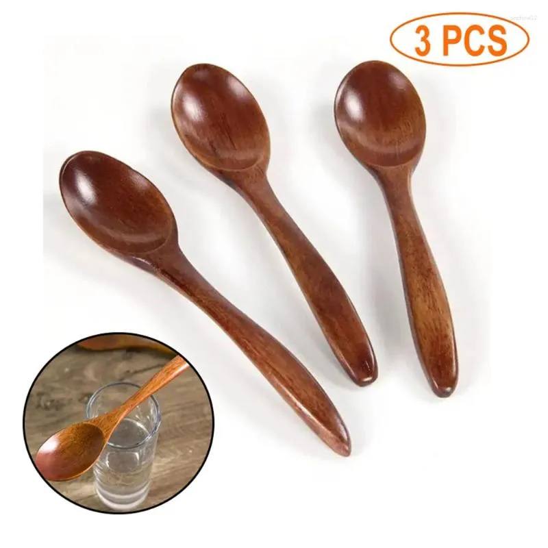 Conjuntos de utensílios de jantar 3pcs 14 cm de madeira colher de mel de mesa cozinhando café mistura de metros de colher de chá de sopa de sopa de sopa