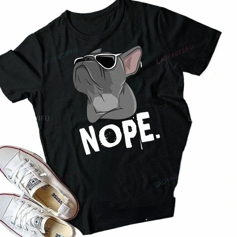 Engraçado Criativo Não Lazy Frenchie para Bulldog Francês Cão O-pescoço Camiseta Homens Mulheres Casual Manga Curta Streetwear Cott Tops A2EW #