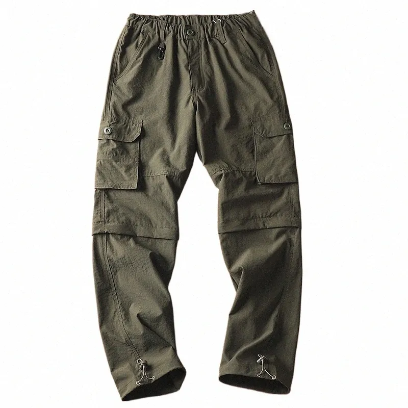 Весенне-летние мужские тонкие повседневные прямые брюки с несколькими карманами и съемными шортами с пятью точками, тренд P7Tt #