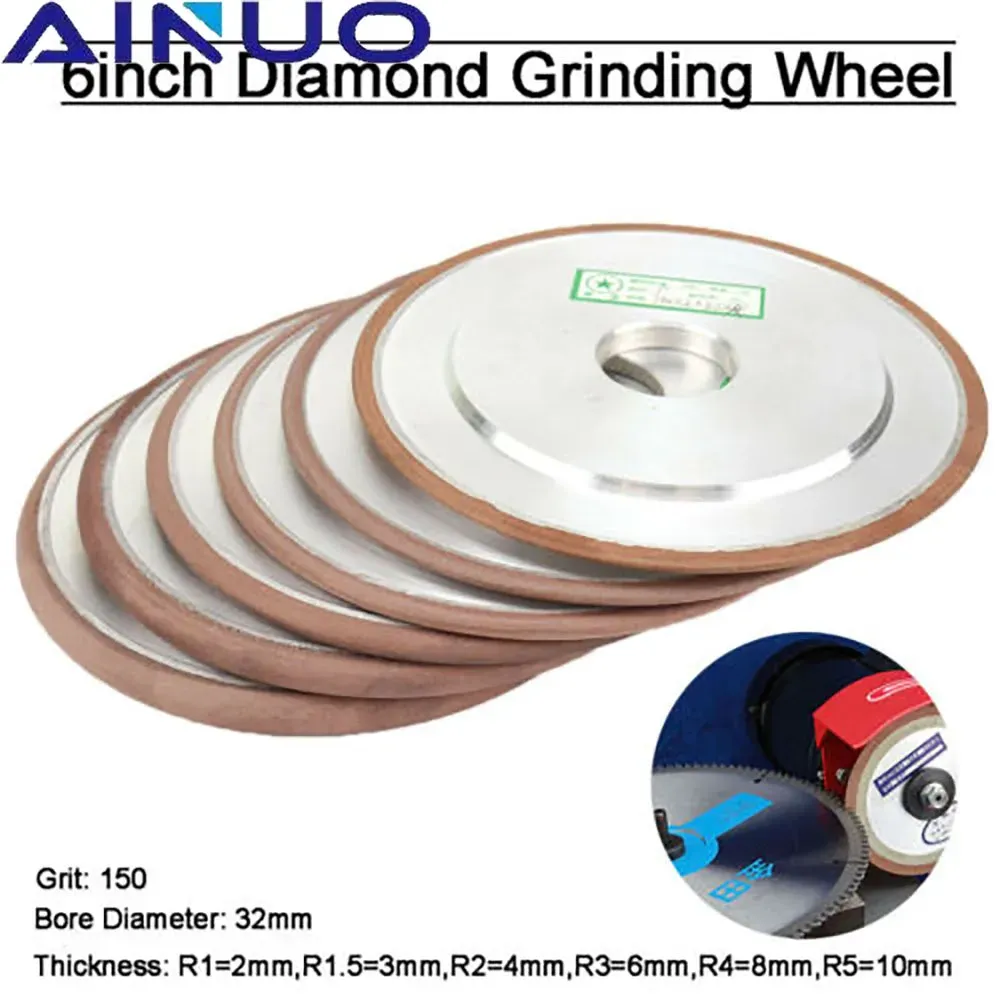 Embossing 150mm Diamond Grinding Wheel 6" Circular Edge Diamond Disc Metal Tungsten Steel Milling Cutter R1 R1.5 R2 R3 R4 R5