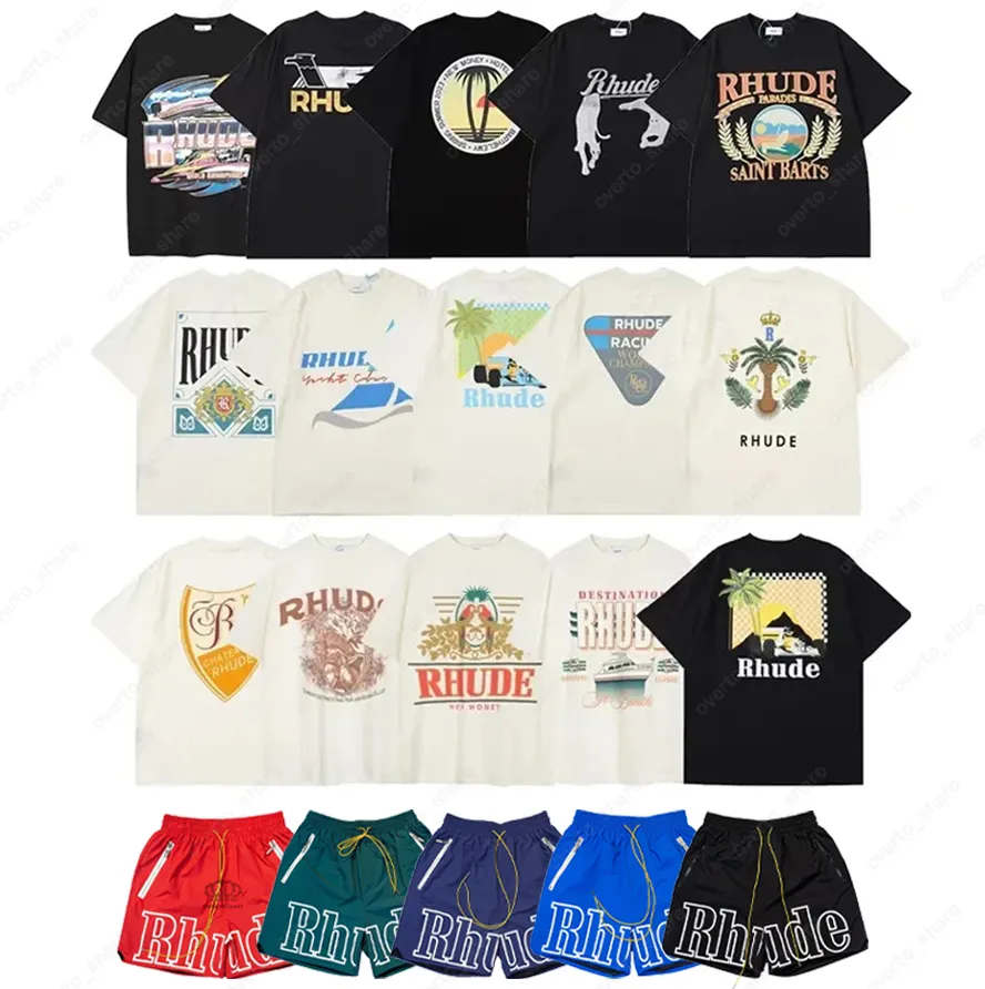 Camisetas de diseño para hombre Rhude Rhude Camisas de manga corta Coya de algodón pantalones cortos de secado rápido Mesh transpirable Short S-XL