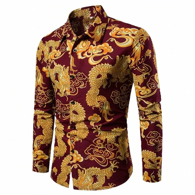 Chinesischer Stil Drag-Print-Shirt Herren-Top-Cardigan k3yM #