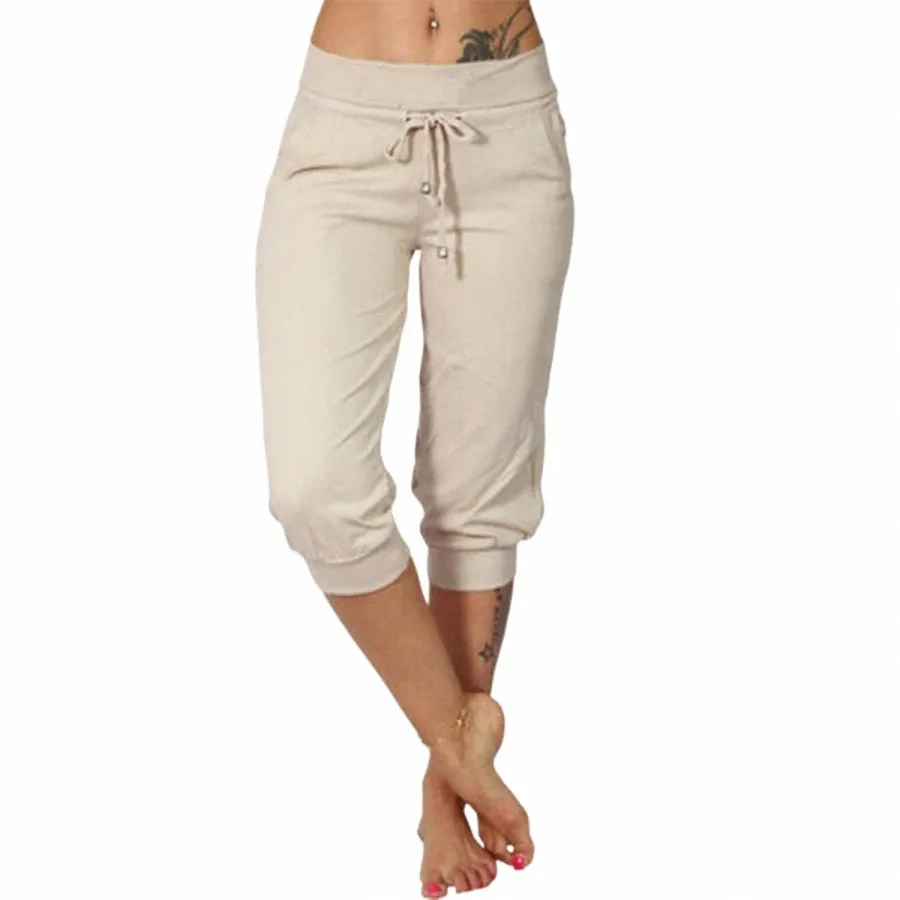 womens Capri Yoga Pants Loose Drawstring Pajama Pants Lounge Joggers Pants with Pockets S0so#