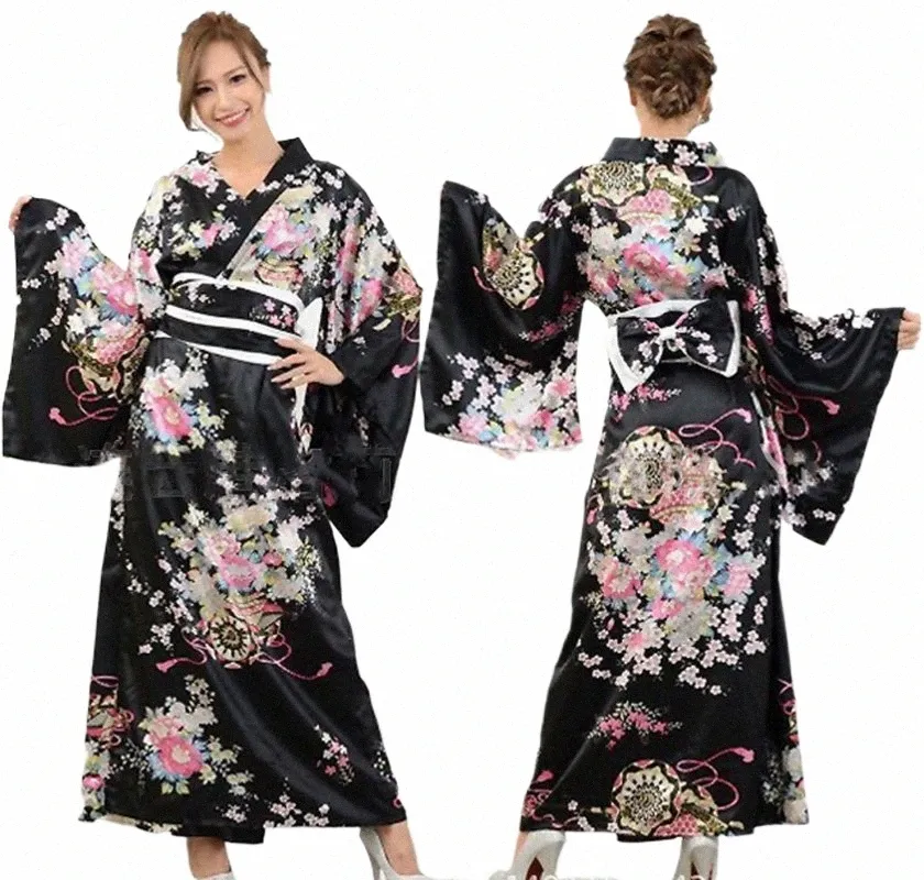 Fi Natialne trendy Kobiety seksowne Kimo Yukata z nowością Obi Nowator Regulowany pasek japoński kostium cosplay vintage y5xm#