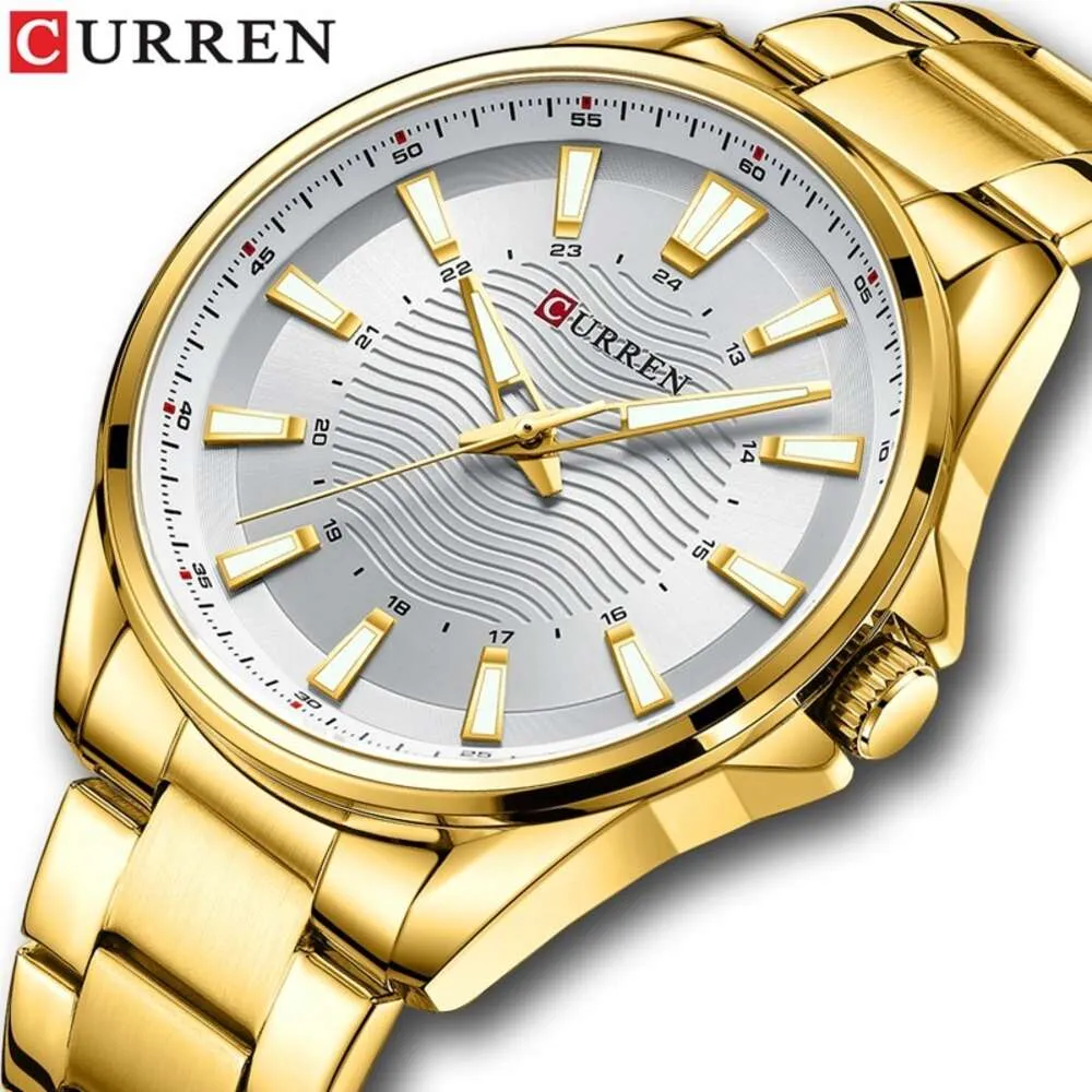 CURREN 8424 Montre de mode d'affaires pour hommes avec bracelet en acier à motif ondulé à quartz étanche