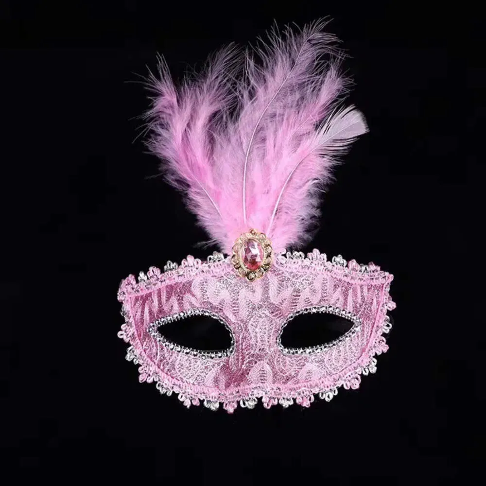 Half Face Mask Ladies Feather Supplies With Diamond Holiday Party Christmas Decor Masquerade