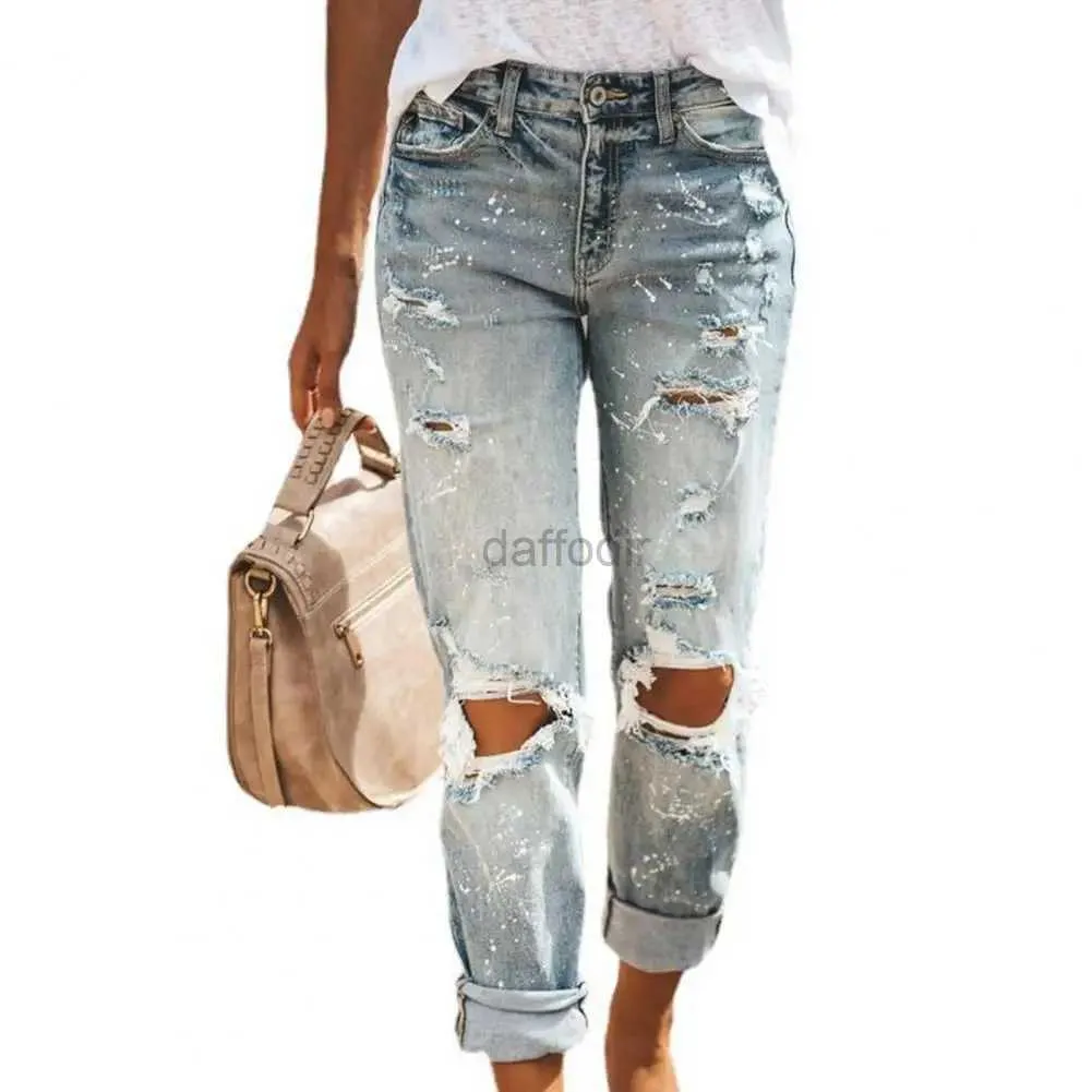 Women's Jeans Women Fashion Mid Waist Boyfriend Big Ripped Hole Jeans Casual High Street Denim Pants Sexy Vintage Pencil Calca Jean Streetwear 24328