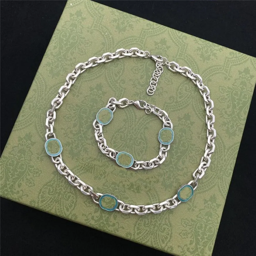 Ensemble de bracelets et colliers en émail pour femmes, élégant, de styliste, chaîne à Double lettre avec timbres, ensembles de bijoux 220p