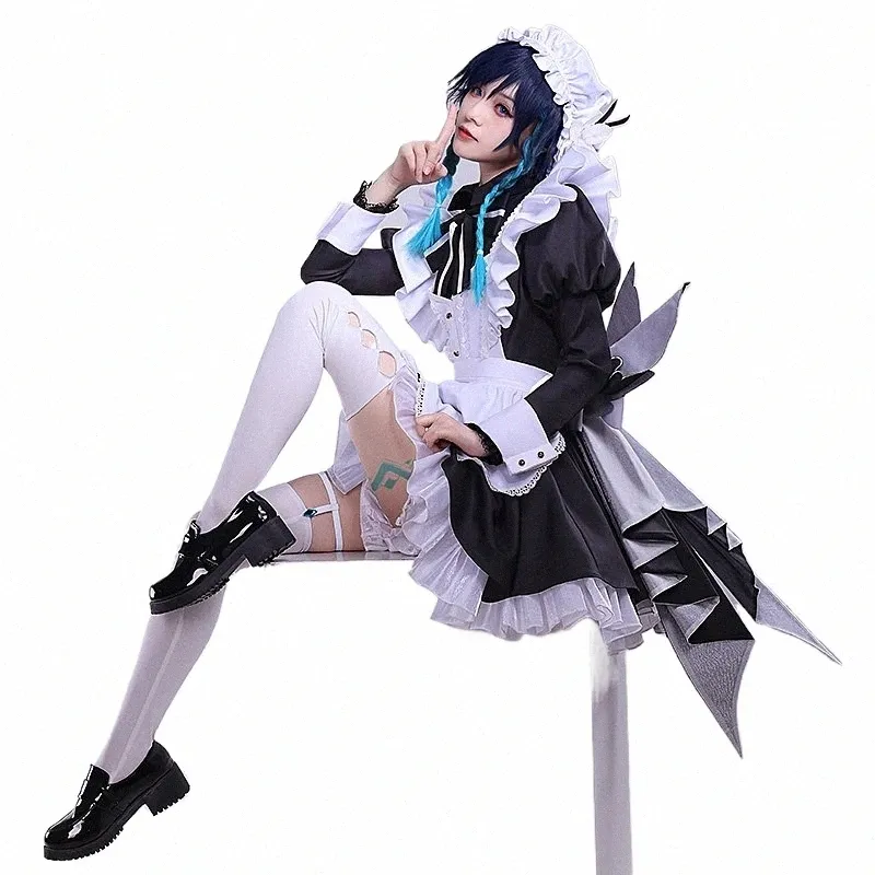 in STOCK Venti Doujin Cosplay Game Genshin Impact Cosplay Costume DokiDoki-SR Maid Uniform Cosplay Venti Christmas Cute X3iB#