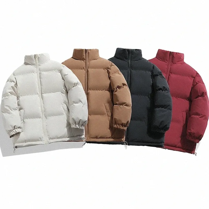 harajuku New Winter Men's Fi Casual Trend Bread Clothing Outdoor Stand Collar Padded Jacket Plus Cott Thickened Warm Tops U42A#