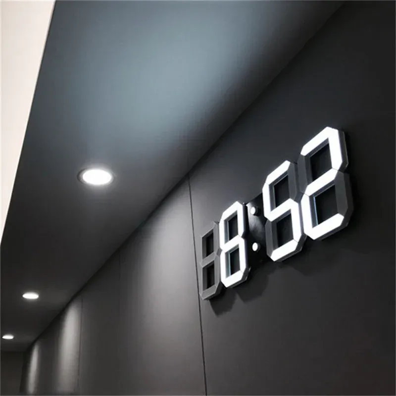 Tillbehör 3D LED Wall Clock Modern Design Digital bordsklocka Alarm Nightlight Saat Reloj de Pared Watch for Home Living Room Decoration