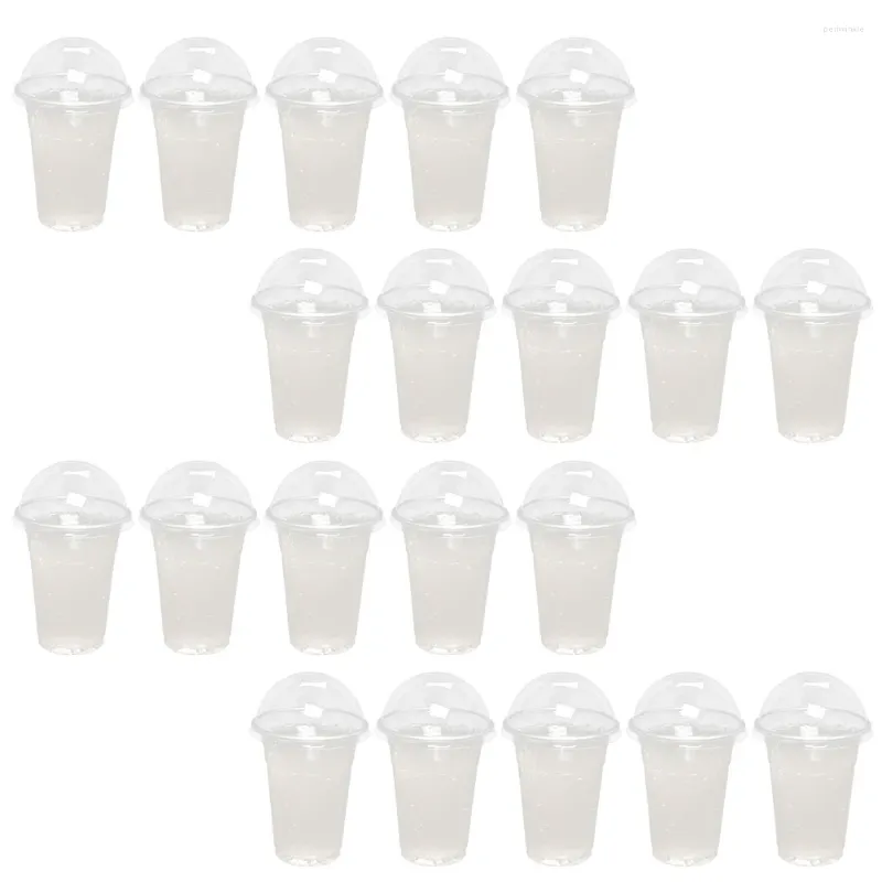 Tasses jetables Paies 30 ensembles de bois de bois de bois de tasse de couvercle en plastique plastique lait transparent eau portable absence de boisson