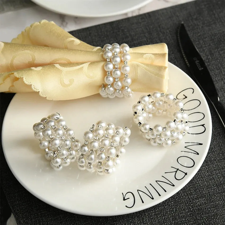 4 pezzi di alta qualità trapano in metallo perle portatovaglioli fibbia per tovaglioli per la cena decorazione della tavola di nozze porta tovaglioli 240319