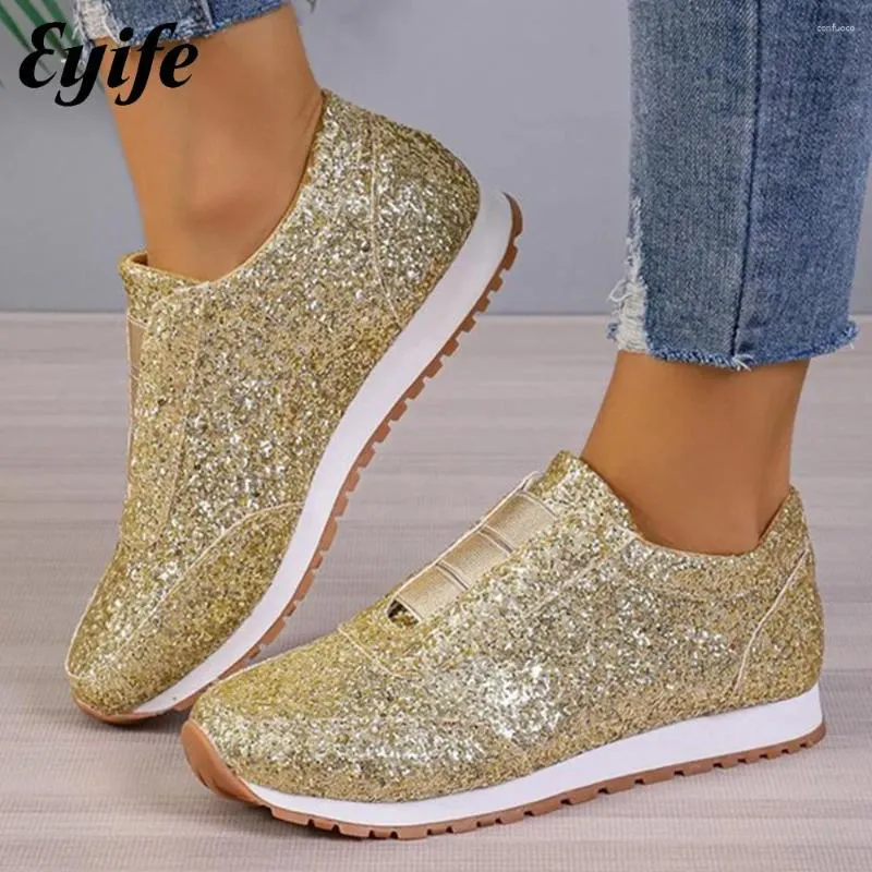 Scarpe casual Glitter Sneakers per donna 2024 Primavera fascia elastica 35-43 Scarpe da corsa sportive da passeggio di grandi dimensioni Femminili