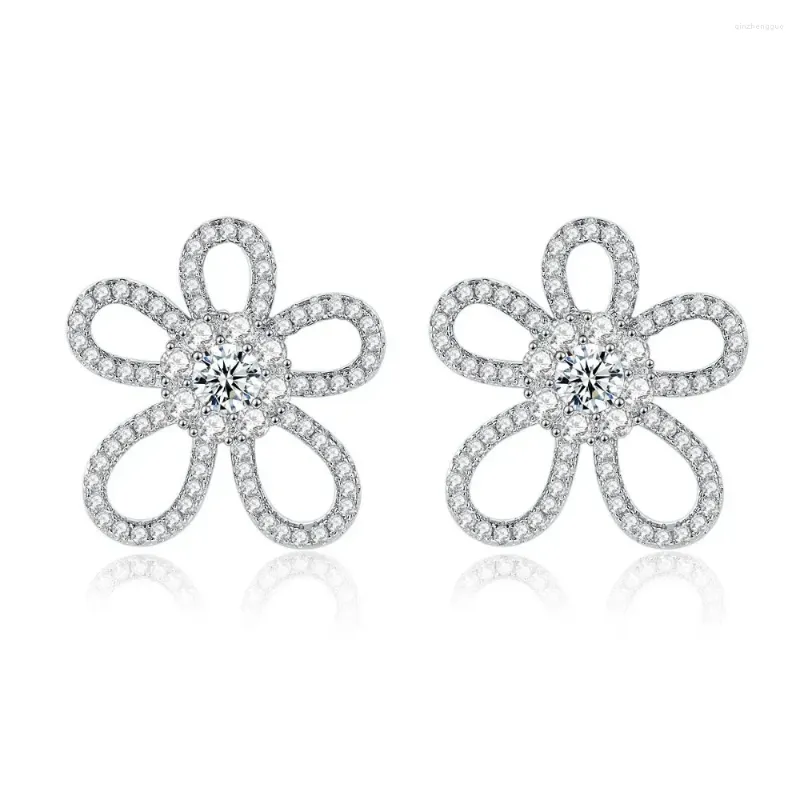 Stud Oorbellen Moissanite Voor Vrouwen D VVS1 18K Wit Vergulde 925 Sterling Zilveren Bloem Lab Diamanten Bruiloft Sieraden