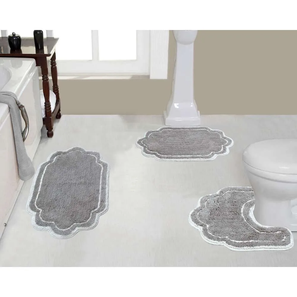 Home Weavers Allure Series 100% cotone peluche morbido assorbente antiscivolo tappeto, lavabile Hine, tappetino da bagno asciutto per pavimento del bagno, set da 3 pezzi con contorno, grigio