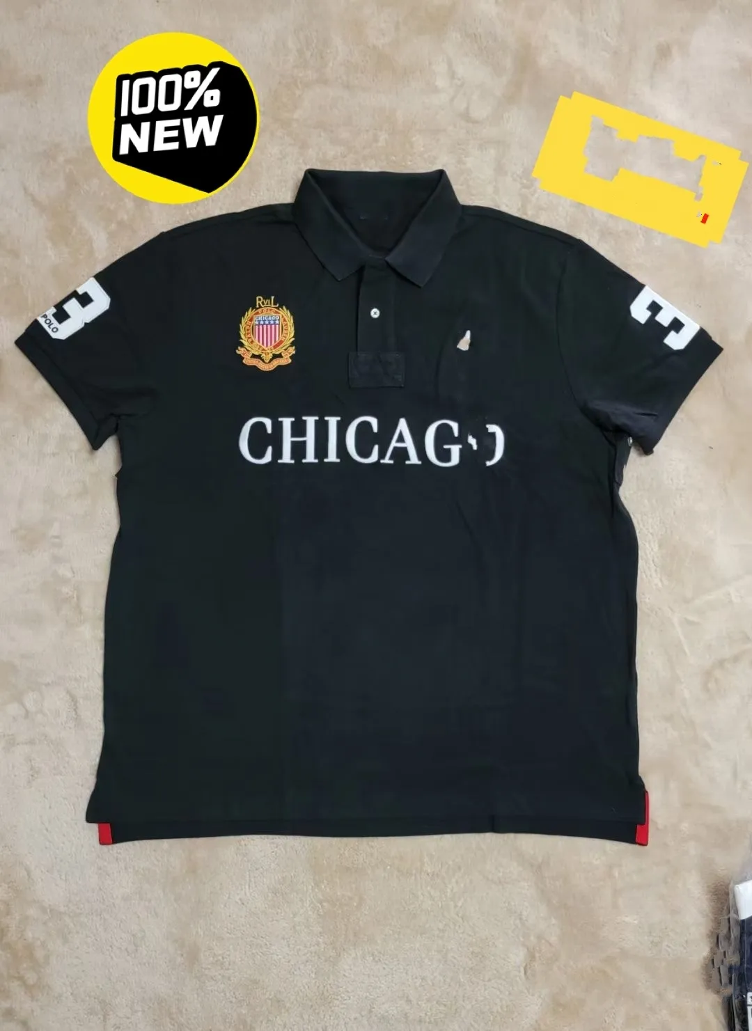 Camisa polo masculina bordada de designer, camisa polo chicago de manga curta de verão, bordado de letras elegante e confortável