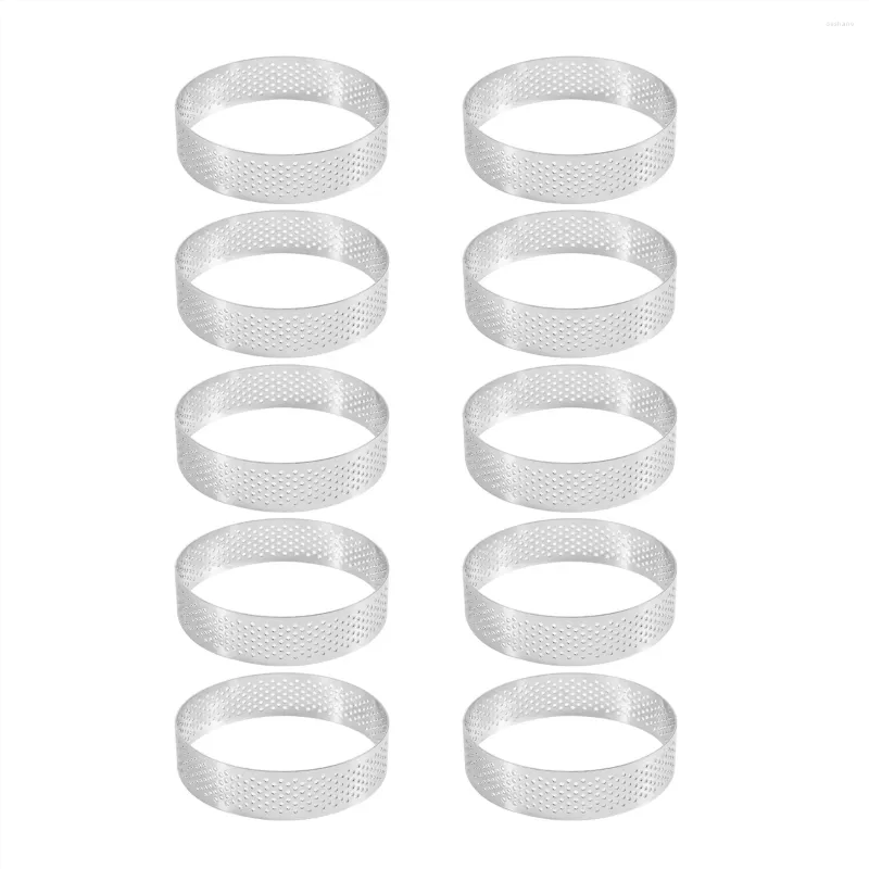 Baking Tools 10 Pcs Circular Stainless Steel Tart Ring Tower Pie Cake Mould Perforated Mousse 8cm