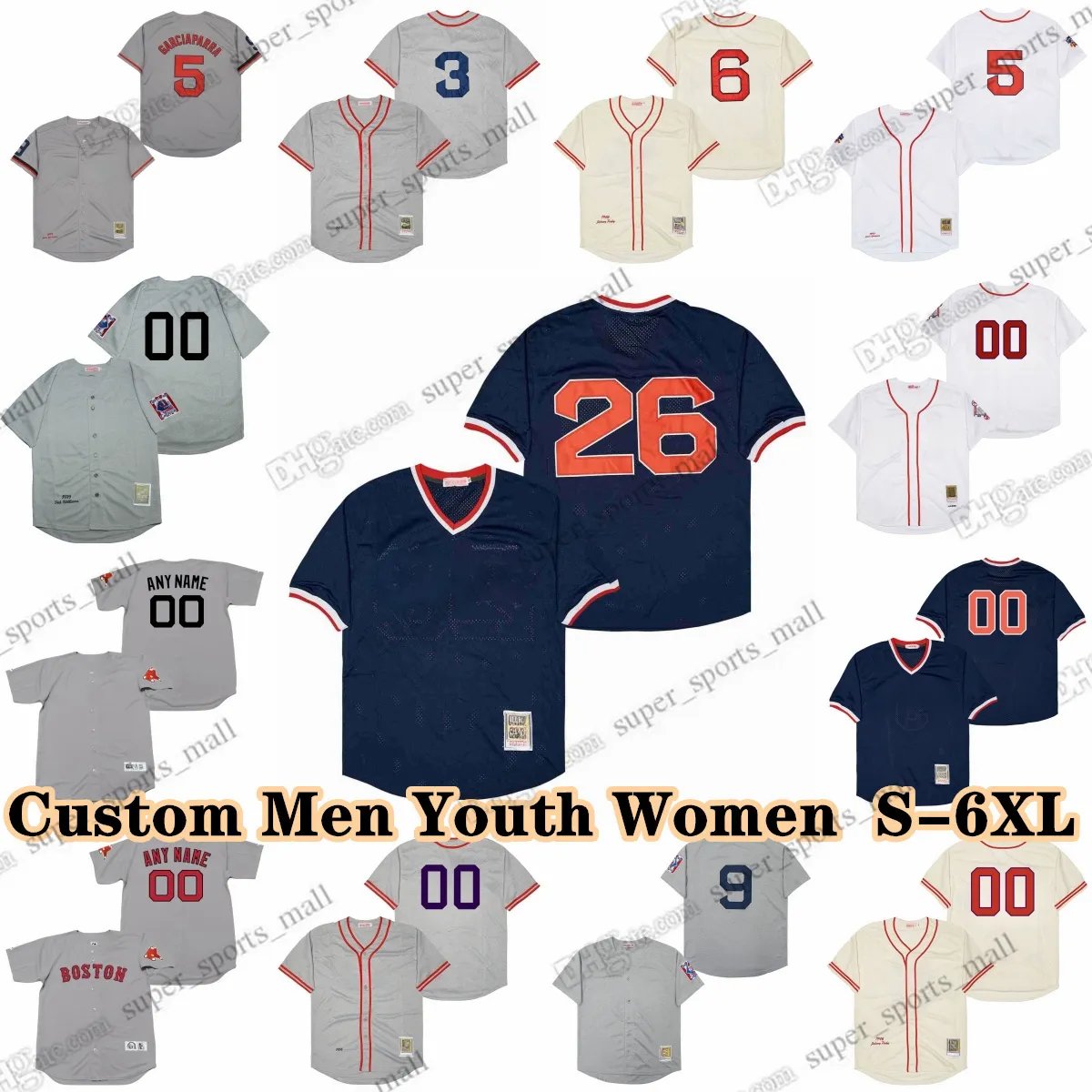 Özel S-6XL Beyzbol Forması Red Sox 10 Andre Dawson 1 Bernie Carbo 6 Bill Buckner 22 Bill Buckner 37 Bill Lee 46 Bob Stanley 8 Carl Yastrzemski 27 Carlton