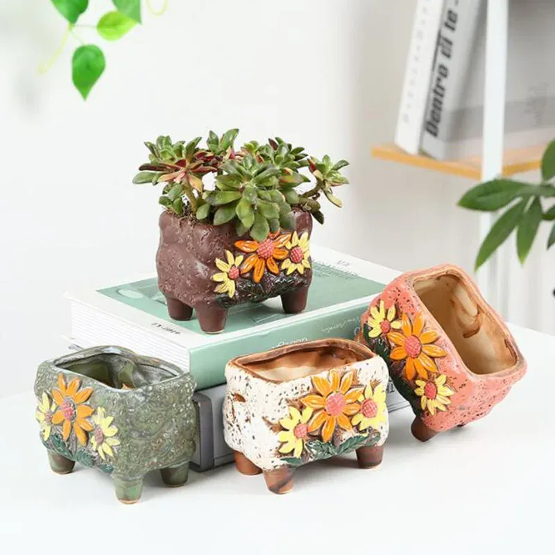 Plantadores estilo coreano planta suculenta pote pintado à mão vaso de cerâmica ornamentos desktop recipiente planta vaso varanda decoração casa