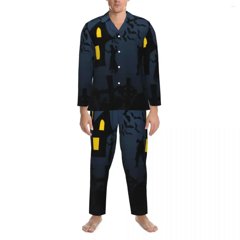 Startseite Kleidung Halloween Fledermäuse Pyjamas Herren Spukhaus Schöne Nachtwäsche Herbst Zweiteiliges Pyjama-Set mit lockerem, übergroßem Design