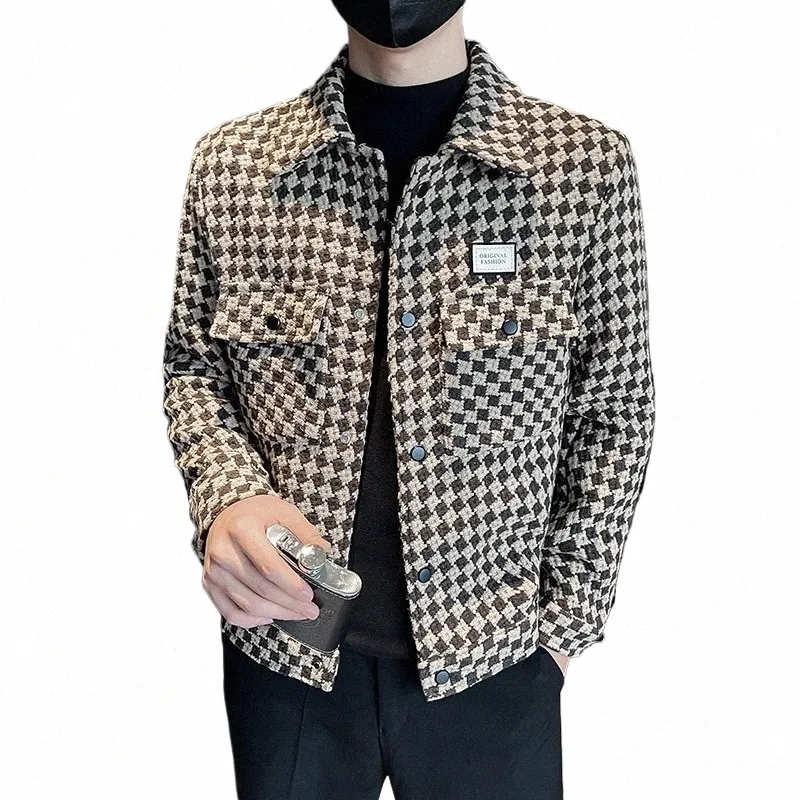 2023 Varumärkeskläder Män Spring High Quality Casual Plaid Jackets/Man Slim Fit Fi Lapel British Style Coats Hombre S-3XL S1IE#