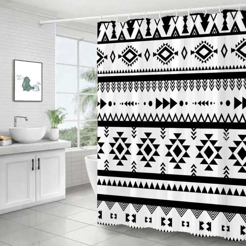Cortinas de ducha Cortina de estilo bohemio Baño de poliéster impermeable con estampado simple para la decoración del hogar del baño Boho
