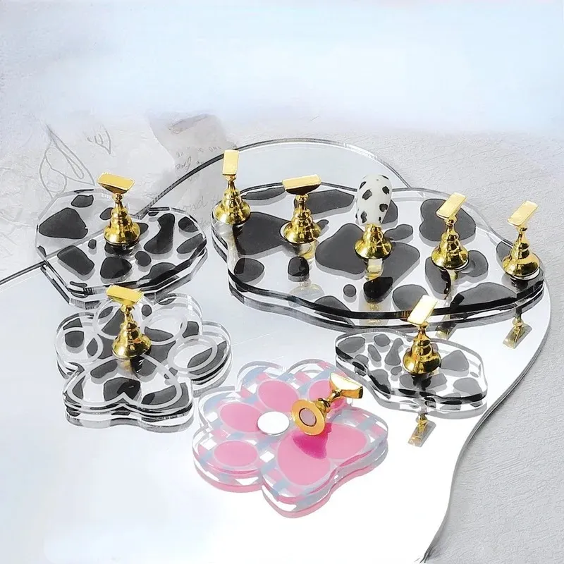 New Milk Cow Pattern Magnetic Nail Holder Cat Paw Design Manicure Practice Holders Nail Display Nail Tray Palette- for cat paw nail display- for cat paw nail display