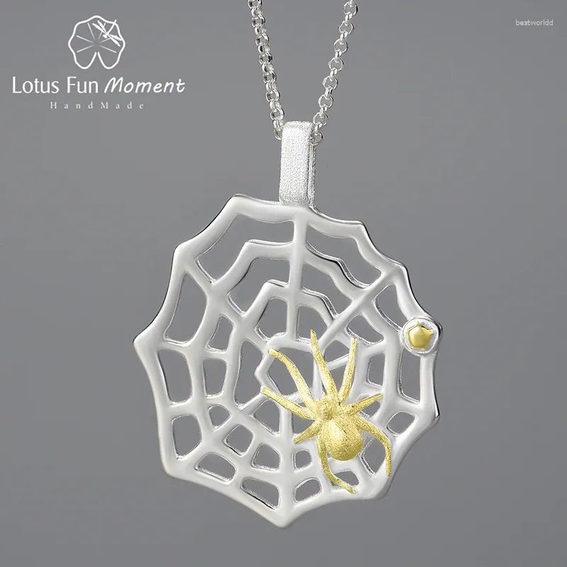 Pendentifs Lotus Fun Moment chasse araignée et toile pendentif réel 925 chaînes en argent Sterling colliers pour femmes déclaration bijoux fins