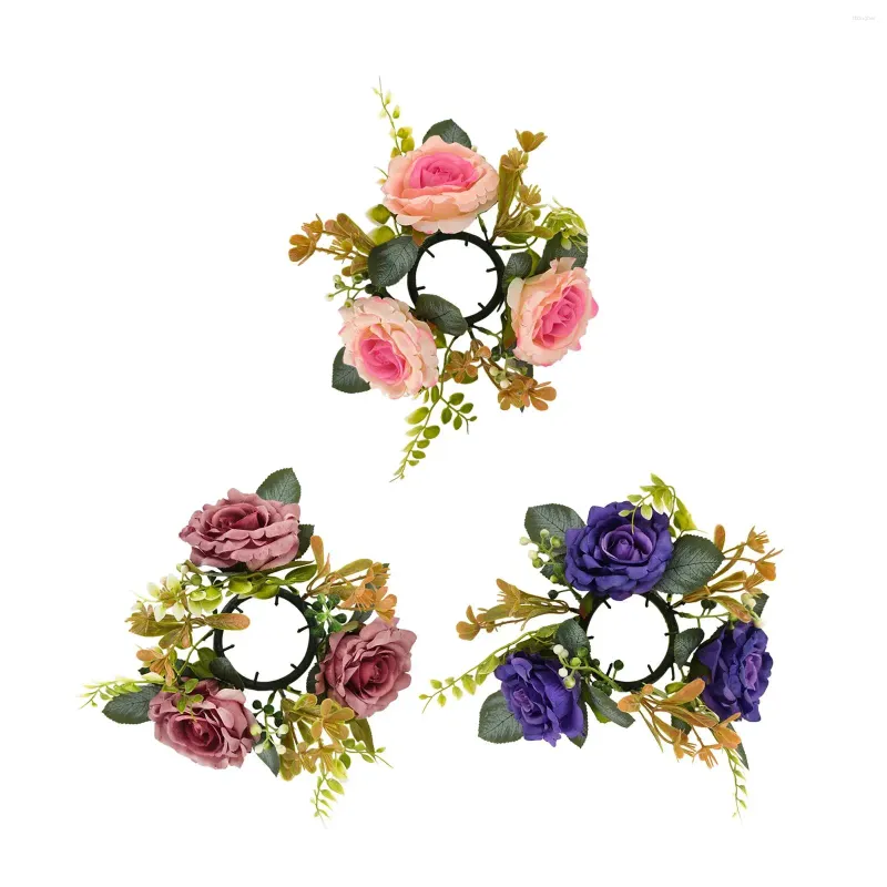 Flores decorativas anel de vela artificial peças centrais do casamento flor guirlanda titular para casa porta árvore parede do dia dos namorados