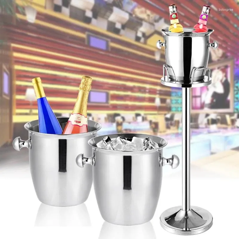 Hooks 304 Stainless Steel Champagne Bowl Holder Floor Standing Ice Bucket With Stand Wine Beer Beverage Storage Type Bar