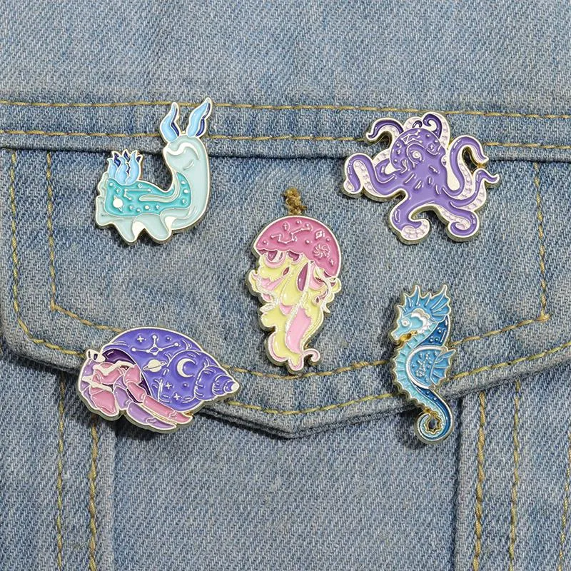 Cartoon Zeeleven Emaille Pins Zeeschildpad Octopus Vis Revers Badge Leuke Dieren Broche Sieraden Rugzak Kleding Pin Vrienden Gift